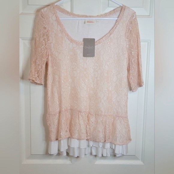 Anthropologie Tops - NWT Anthropologie Deletta Champagne Lace & Modal Top, Women's size M